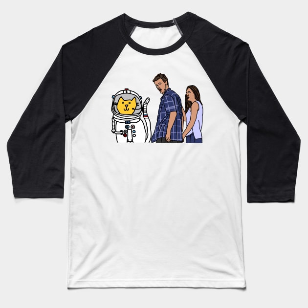 Distracted Boyfriend Meme Sci Fi With Space Cat Baseball T-Shirt by ellenhenryart